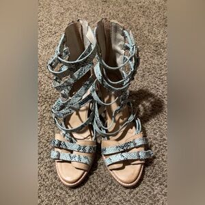 Freebird by Steven Carissa Turquoise Snakeskin Patterned Strappy Sandals